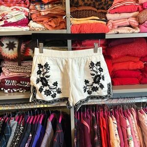 J Crew white cheesecloth with black embroidery 3” size 00 shorts​
